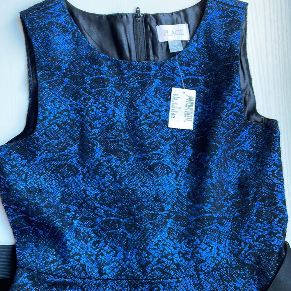NWT blue metallic dress with black lace overlay - Picture 2 of 4